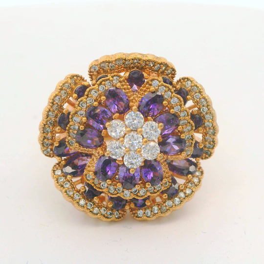 Diamond Floral Cocktail Ring in Yellow Gold